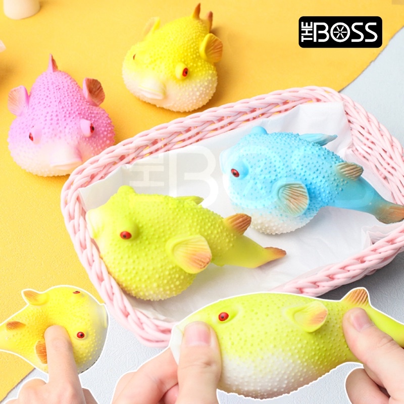 Mainan Squishy Ikan Puffer Fish Pop it Silicon aman lentur Anti Stress
