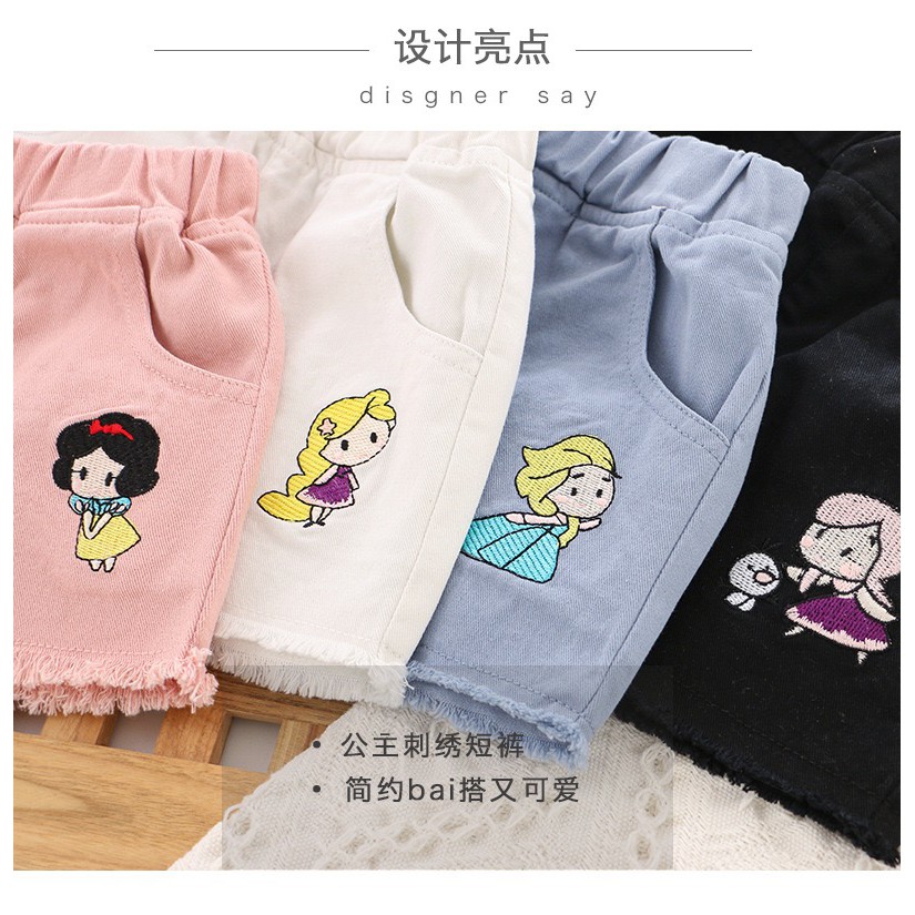 Celana pendek Princess Jeans Anak Perempuan Import Motif Elsa/Anna/Snow White/Rapunzel