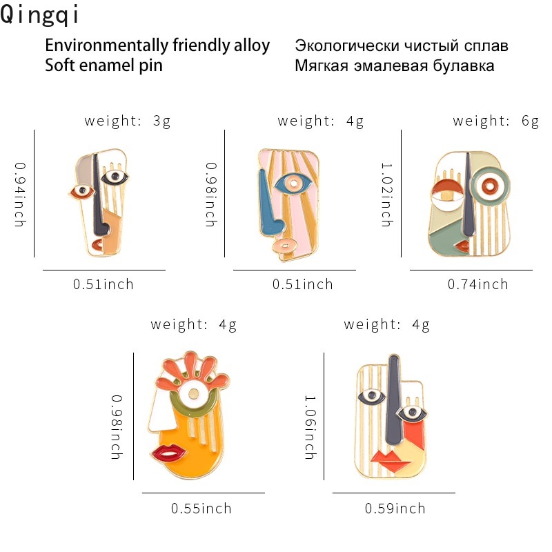 Pin Bros Lencana Bentuk Wajah Abstrak Geometris Bahan Logam Untuk Pria Dan Wanita