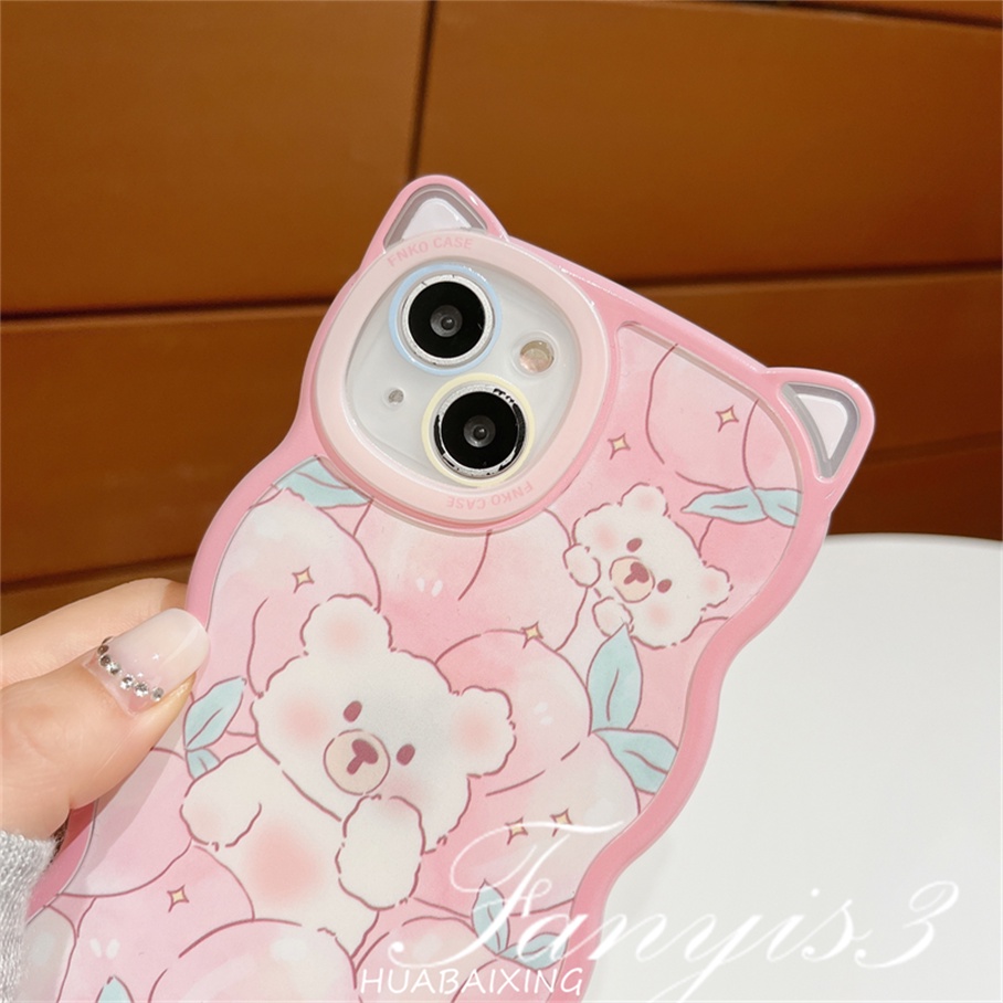 Compatible For iPhone 14 13 12 11 Pro Max X XR Xs Max 8 7 6 6s Plus SE 2020 Soft Case Pelindung Desain Telinga Kelinci Strawberry Peach Bear Untuk