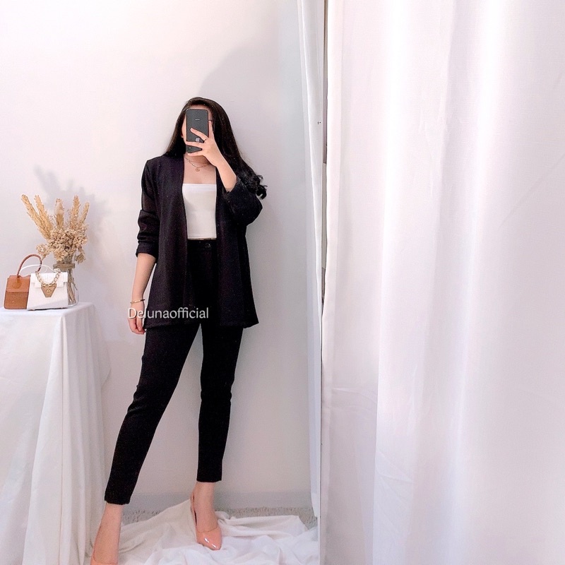 Aurora Set Blazer 2in1 Scuba Premium Tebal-Hitam