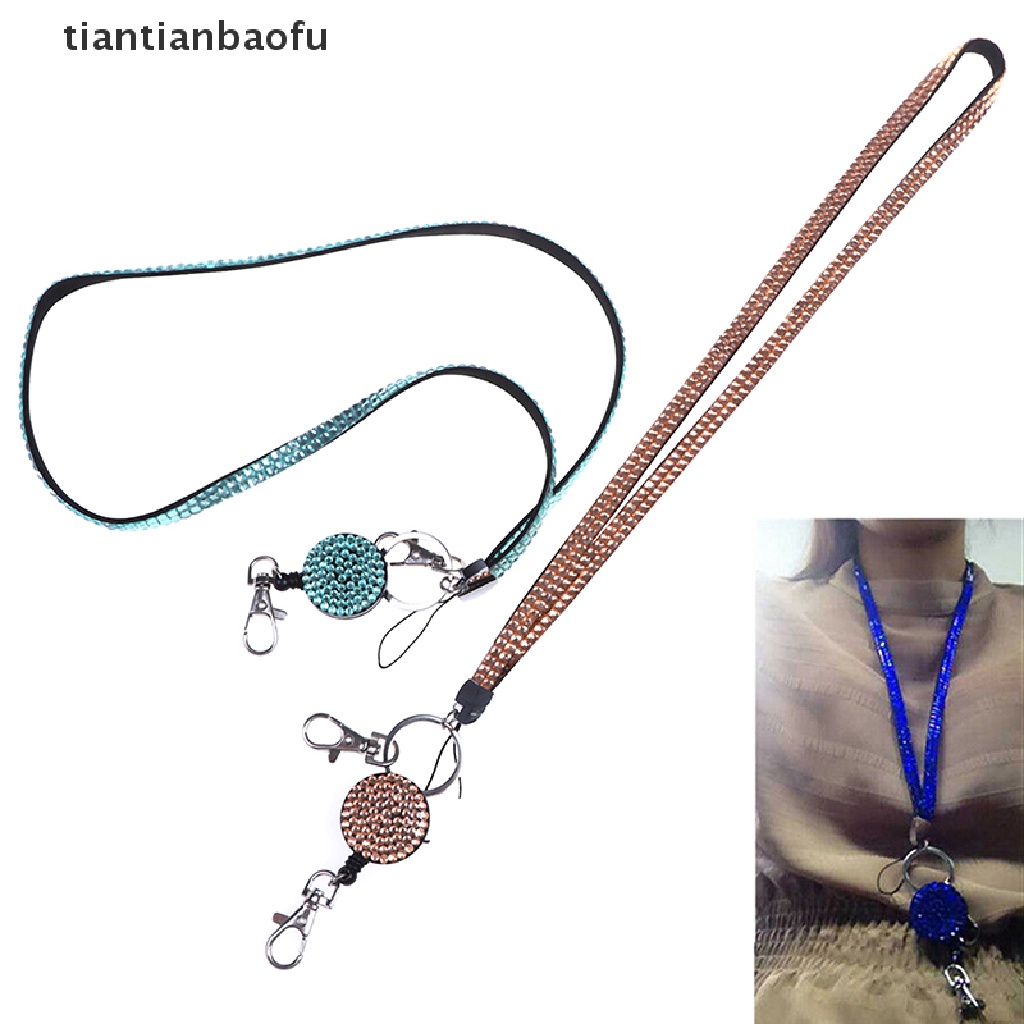 [tiantianbaofu] Neck lanyard retractable badge reel crystal rhinestone phone key hang rope Boutique