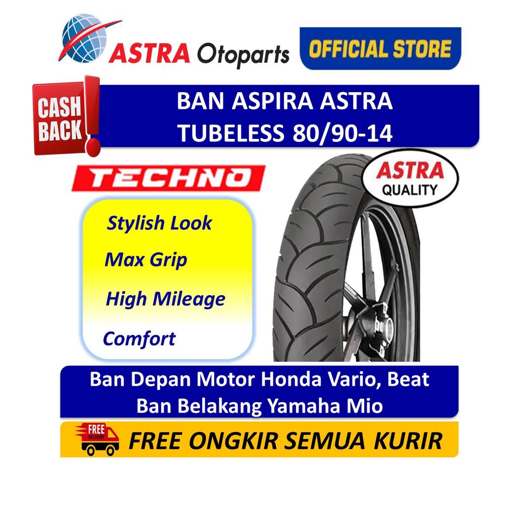 Ban Aspira Maxio Techno Tubeless 80/90-14 Untuk Ban Depan Motor