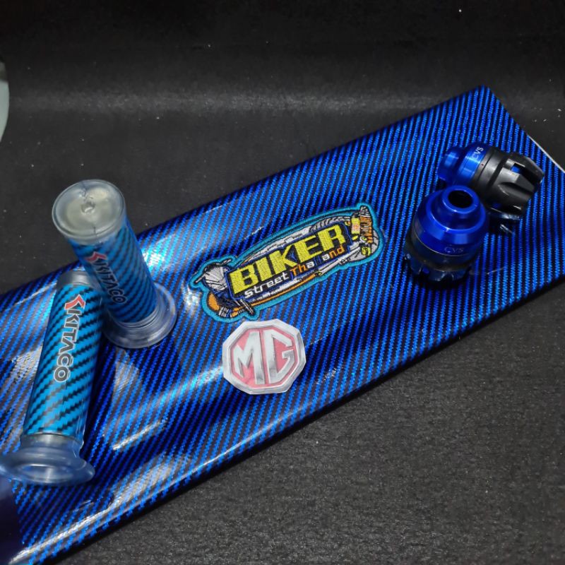 Paket kulit jok karbon plus grip karbon dan jalu as universal - biru