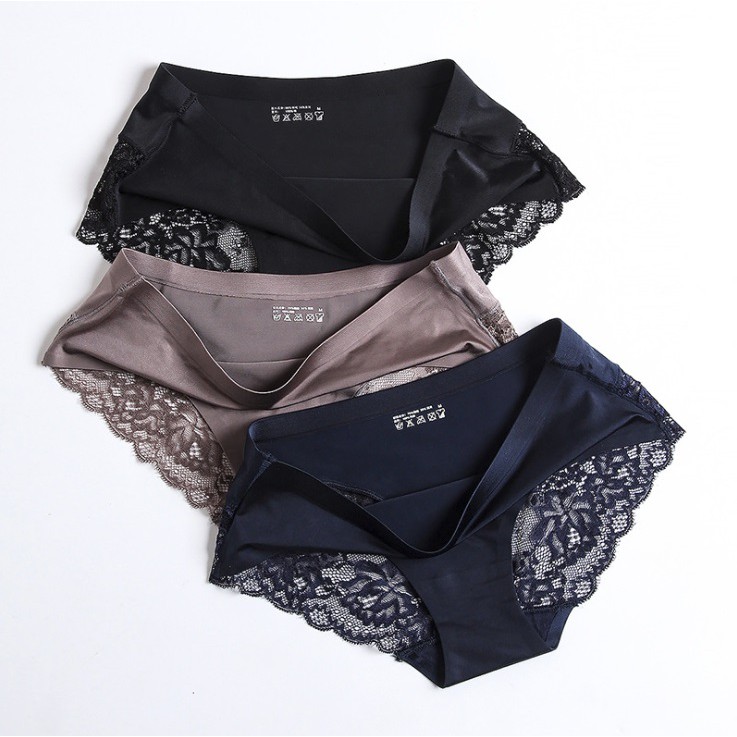 - BISA COD - PREMIUM QUALITY Celana Dalam Wanita Women Panties Renda Lace Sutra Silk Seamless Sexy