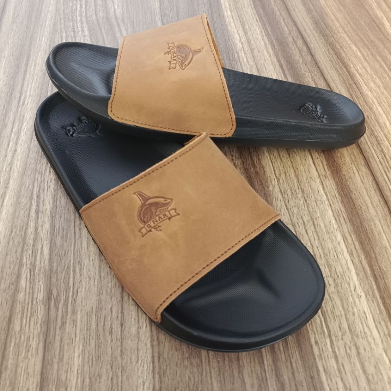 QNAR-SENDAL SLIP ON SLIDE PRIA KULIT ASLI-SANDAL PRIA CASUAL KULIT ASLI