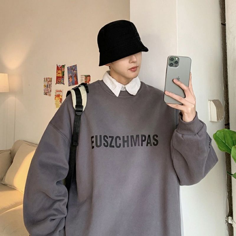 Sweater Fleece Pria Wanita (S - 6XL) SIMPLE Words EUSZCHMPAS Bigsize Crewneck Oversize Korean Style Sweatshirt FEAR OF GOD oblong hip hop Essentials Cream White