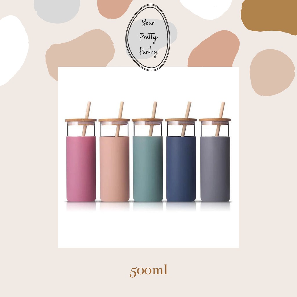 Tumbler Unik / Tumbler Sedotan / Tumbler Kaca / Tumbler Aesthetic / Glass Tumbler Bamboo 500ml