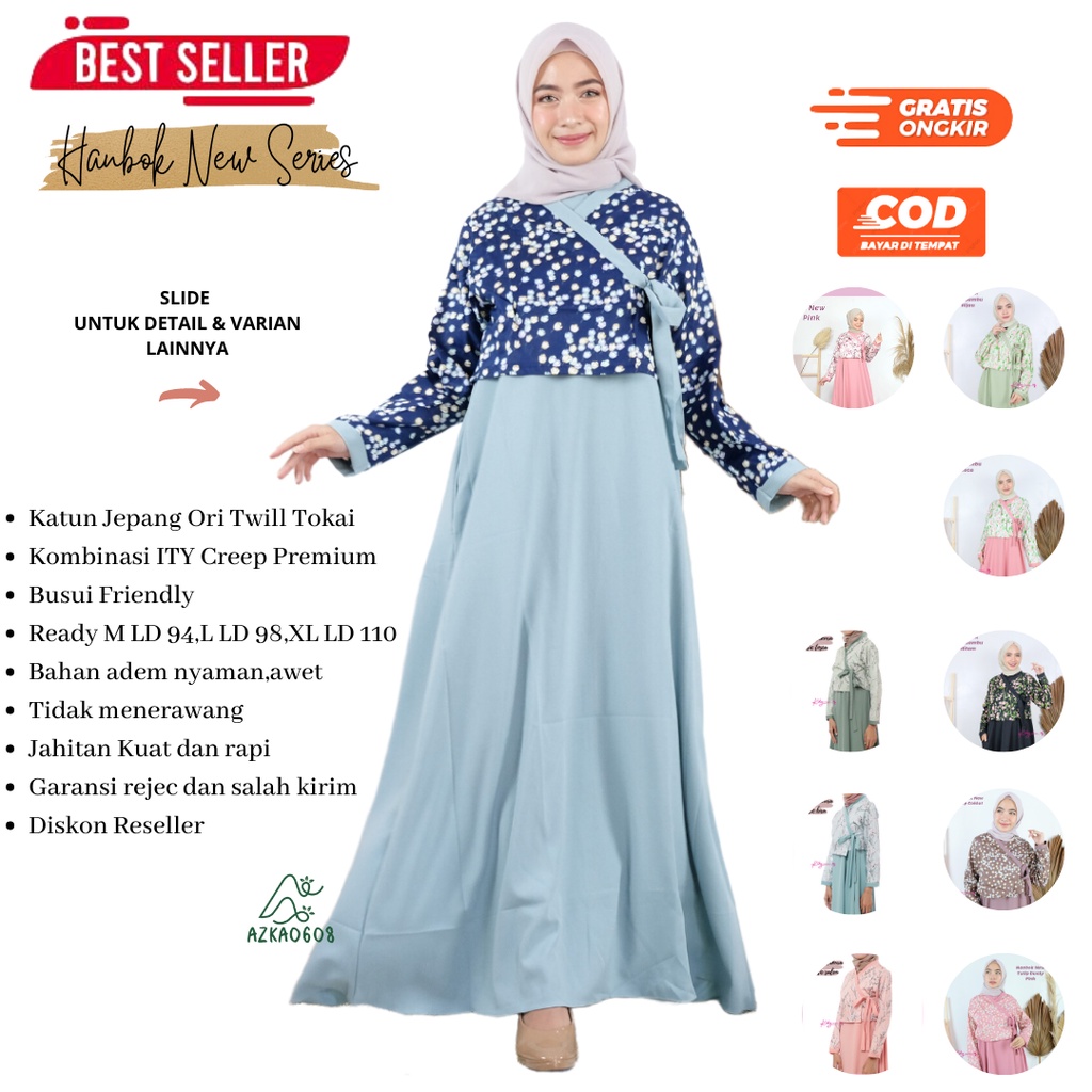 Gamis Katun Jepang Original Kekinian Grosir Baju Muslim Remaja Model Korea Hanbok New Busui Friendly
