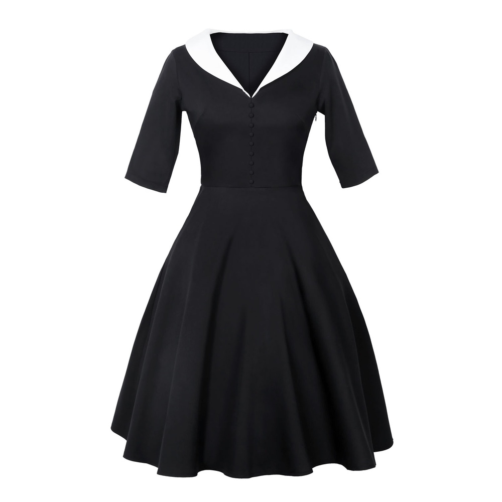 【SALE】Women Collar Vintage Patchwork A Line Midi Dress 2714 (S-XXL)