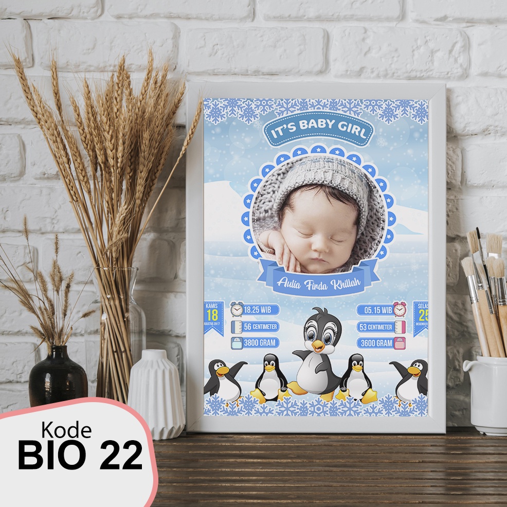 CETAK FOTO BIODATA ANAK - BIO BABY - CETAK BINGKAI MDF FIGURA BIO DATA KELAHIRAN ANAK