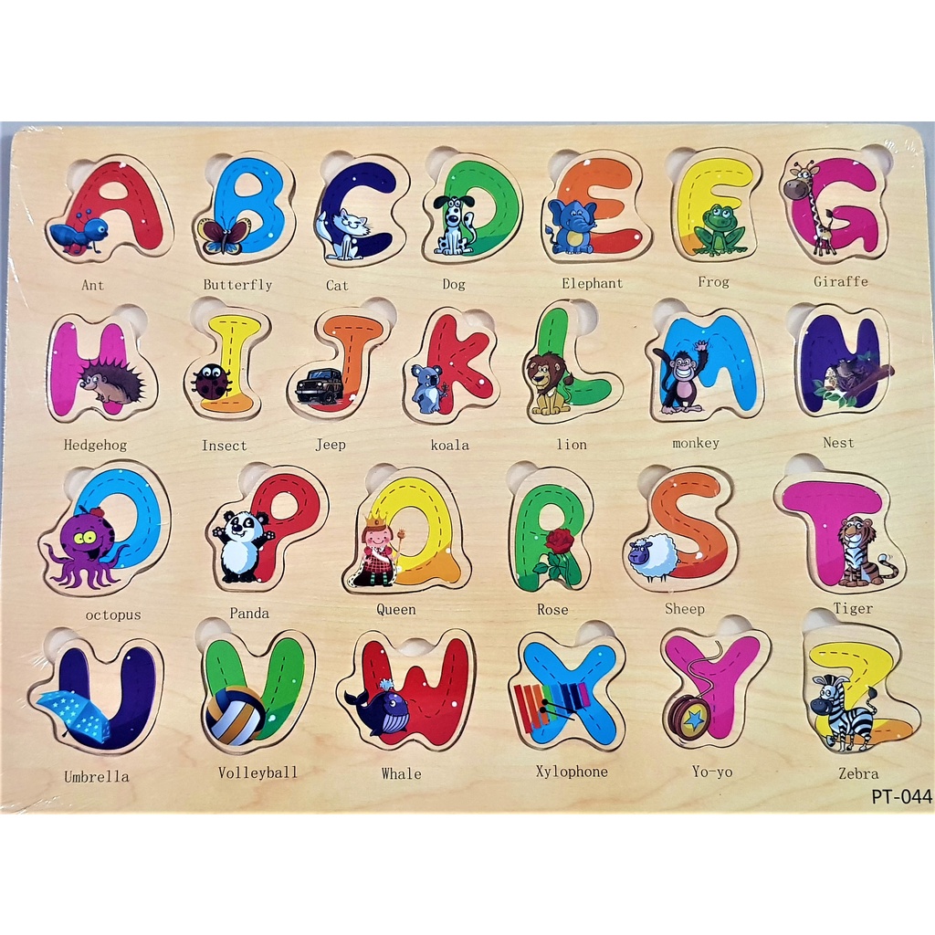 Puzzle Kayu Alfabet - Jigsaw kayu Huruf - Alphabet Abjad A-Z - Angka Huruf Hewan Berhitung - Edukasi