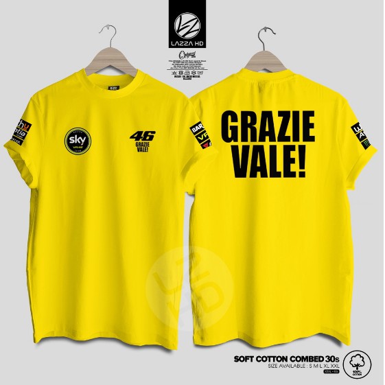 Kaos Baju Distro VALENTINO ROSSI LAST RACE GRAZIE VALE VR 46 EKSLUSIF SKY RACING TEAM YELLOW Terlari