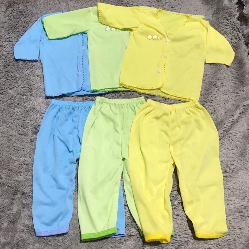 (3 setel) Setelan Baju Bayi Lengan Panjang dan Celana Panjang Polos