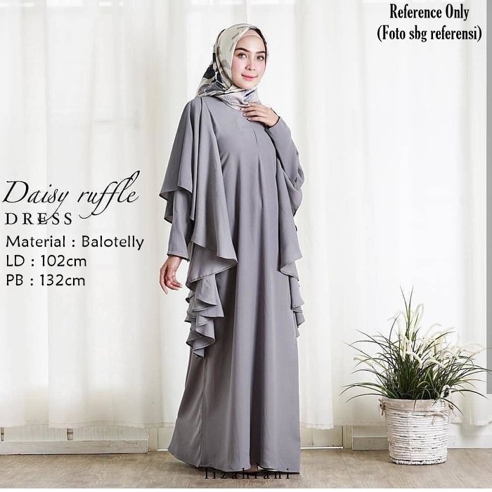 Baju Dress Pesta Wanita Muslimah Daisy Ruffle Dress Abu