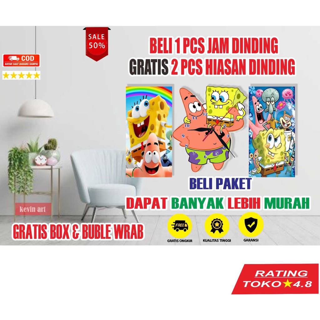 JAM DINDING UNIK MINIMALIS MODERN KARAKTER PATRICK SPONGEBOB HIASAN DINDING RUANG TAMU AKSESORIS DINDING KAYU BESAR UNIK DAN KEREN PAJANGAN DINDING CUSTOM AESTHETIC MURAH TEMPEL TEMBOK 3d DEKORASI DINDING ARTISTIK MODERN MEWAH BAGUS BESAR GLOW IN THE DARK