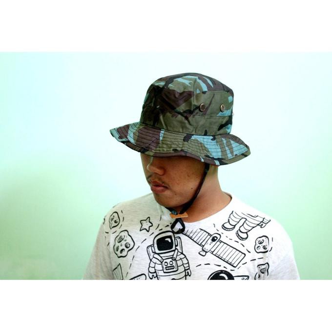 TERMURAH Topi Rimba Pancing Gunung Outdoor Jungle Hat - Camo Hijau Biru
