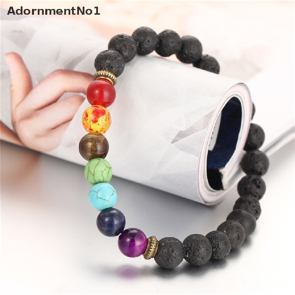 (AdornmentNo1) Gelang Kesehatan Manik Batu Lava 7 Chakra Healing Balance Untuk Unisex