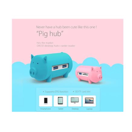Usb 3.0 hub orico 3 port with sd Tf card reader 5Gbps 100cm cable little pig h4018-u3 h4018u3 - Terminal usb3.0