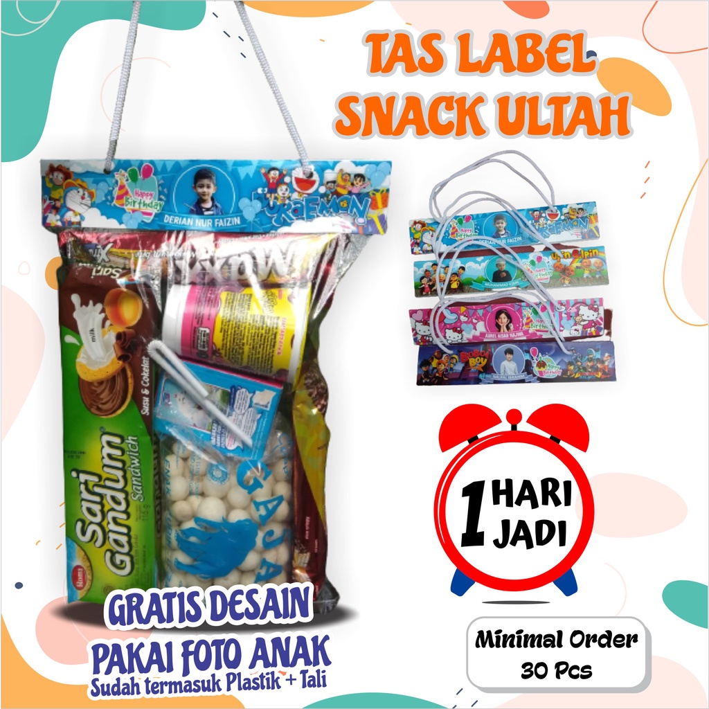 

Tas Snack Ultah Anak, Label Ultah Anak, Tas Souvenir Ultah Anak Murah Dengan Foto Anak