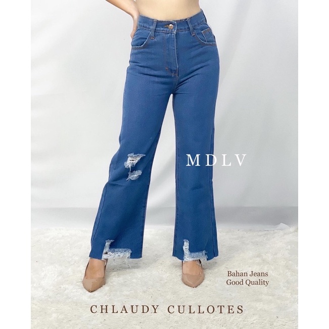 MDLV ~ CELANA JEANS KULOT CHALAUDY CULLOTES CELANA JEANS KULOT SOBEK CELANA PANJANG WANITA IMPORT