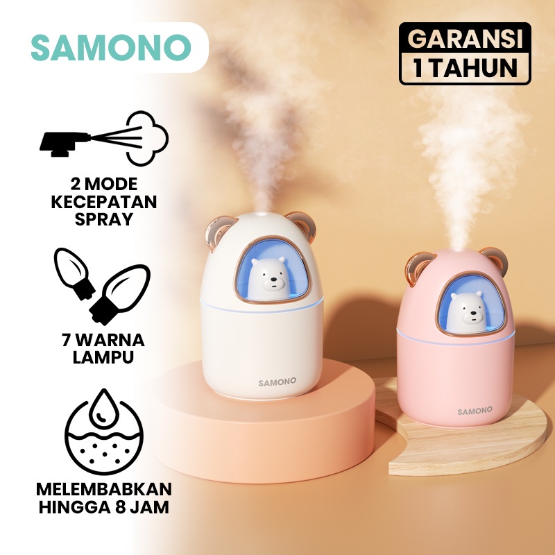 Samono 350ML Mini Air Humidifier Teddy Bear Bisa Tambah Pewangi Design Ergonomis SW-HU40 Putih Pink