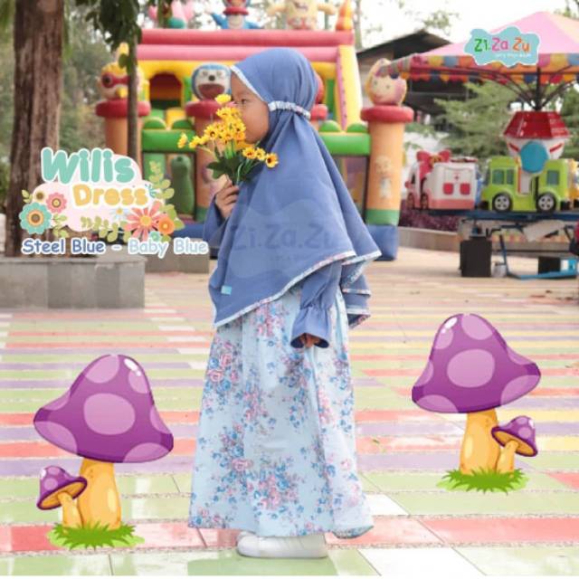 Gamis Anak Perempuan Wilis Dress || Steel Blue - Baby Blue