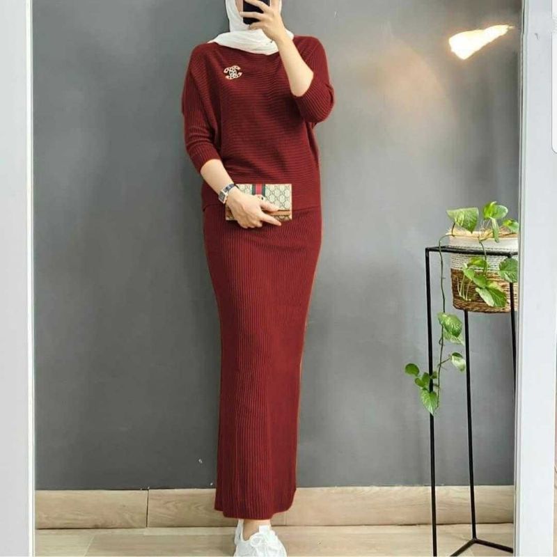 SET ROK AWKARIN, MANGO KNIT, SETELAN ROK