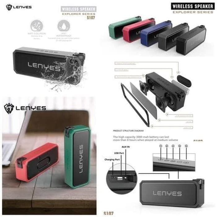 Speaker bluetooth ORIGINAL 100% LENYES S107 WATERPROOF Wireless
