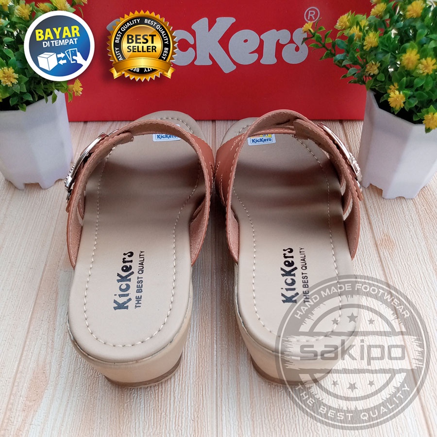 PROMO 2.2  COD SALE  SANDAL WANITA WEDGES SLOP BAN 3 KICKERS WARNA HITAM TERBARU MURAH NYAMAN DI PAKAI / SAKIPO