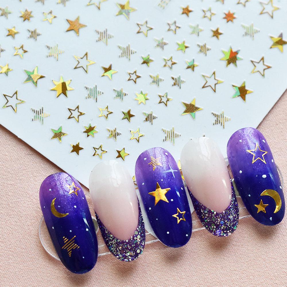 AUGUSTINA Agustinina Nail Art Dekorasi Geometri Indah Sepuhan Kuku Ornamen Perekat Diri Glitter Bintang Nail Foil Decals