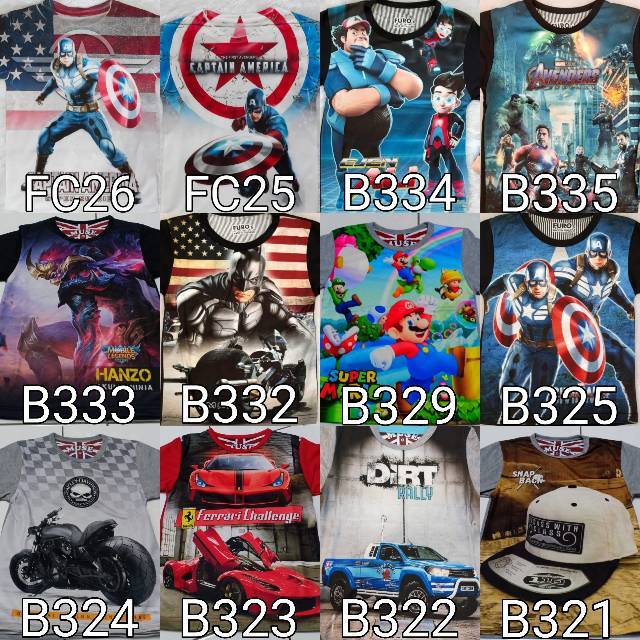 Upd 4okt KAOS ANAK  SIZE 12 FULL  PRINT  THAI 3D OBLONG COWOK 