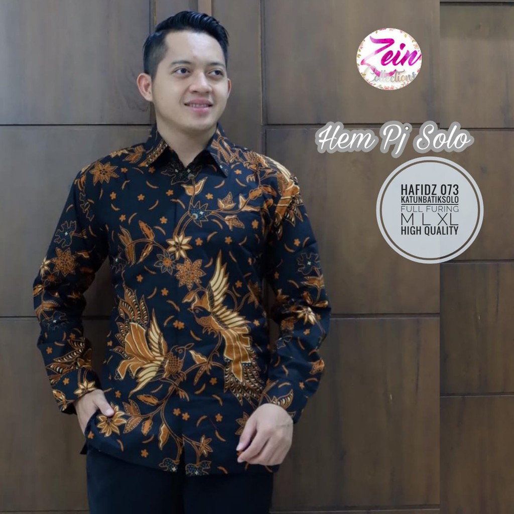 Hem Panjang Solo Hafidz 073 ORI ZEIN Kemeja Batik Lengan Panjang Katun Batik Solo Berfuring