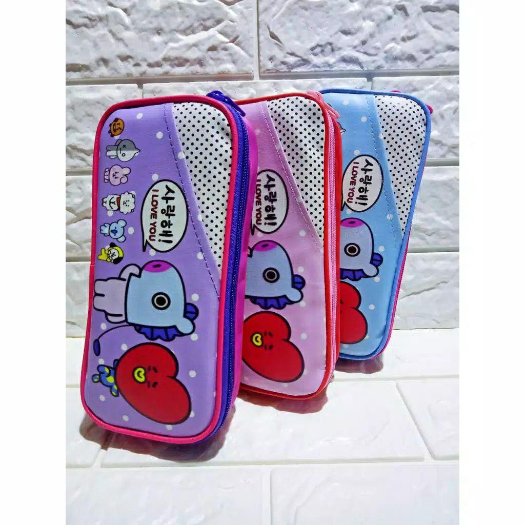 KOTAK PENSIL KARTUN POUCH CLUTCH  DENGAN KANTONG DEPAN