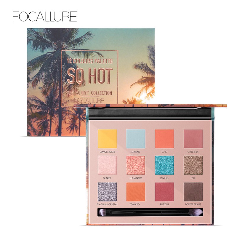 FA50 FOCALLURE Sunset, Burning, So Hot Eyeshadow Palette 12 Colours(100% Original, BPOM Certified)