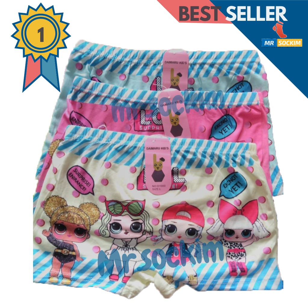 Celana Boxer Anak Perempuan Karakter Lucu Katun Stretch Daimaru | Satire (6 PCS seri warna)