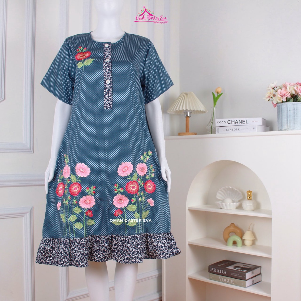 Daster Pendek Rumbai Navy Bordir Original Omah Daster Eva Busui Friendly