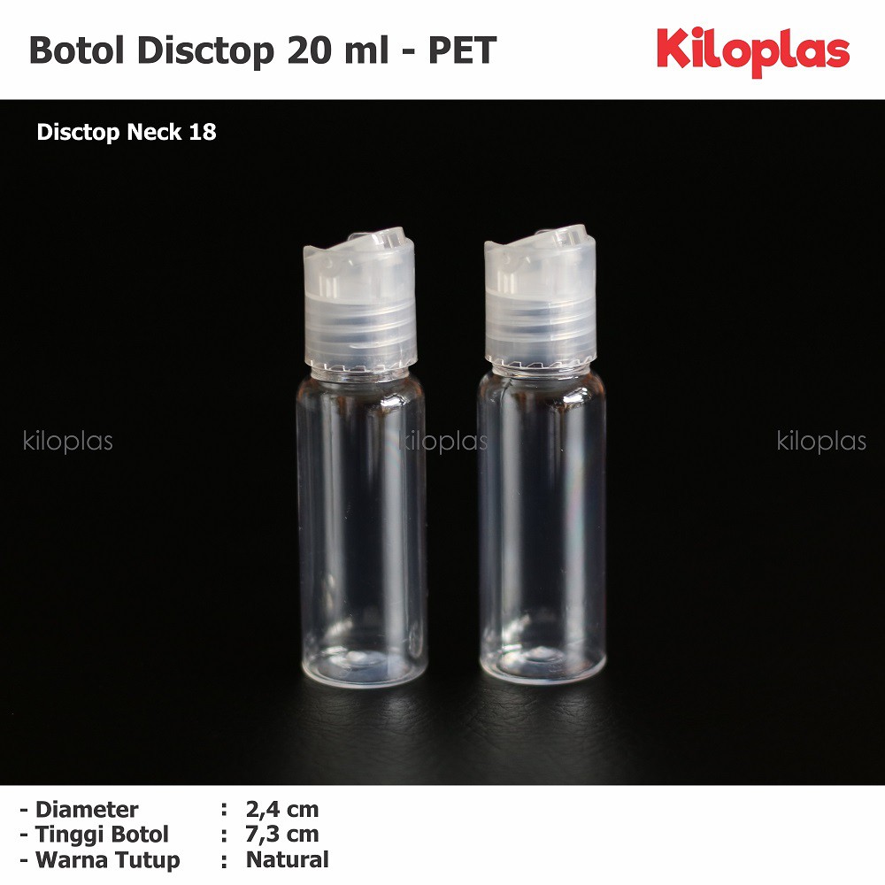 Botol Disctop 20 ml / Botol Plastik 20 ml PET - Tutup Disctop / Tutup Press On