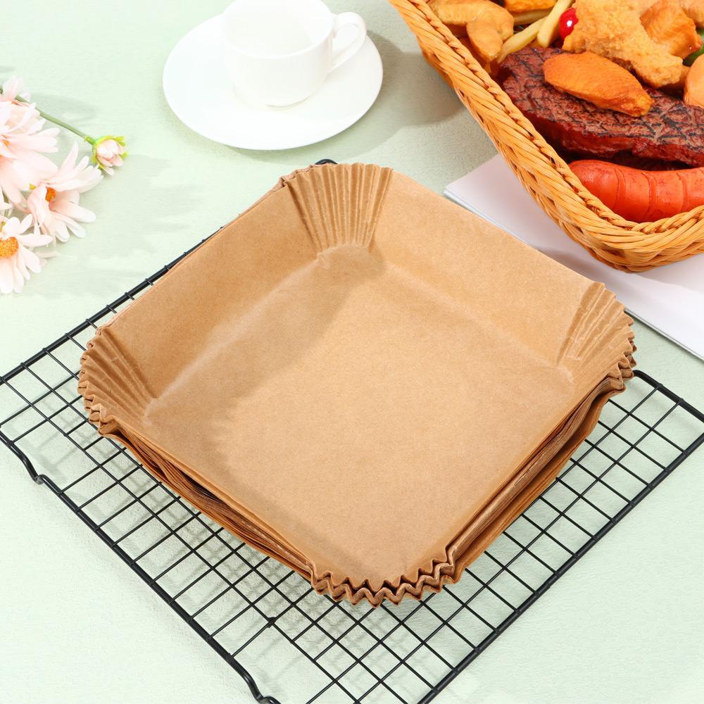 Solighter 50Pcs Air Fryer Paper Liner Alas &amp; Penjepit Baking Sekali Pakai Roasting Air Fryer Liner