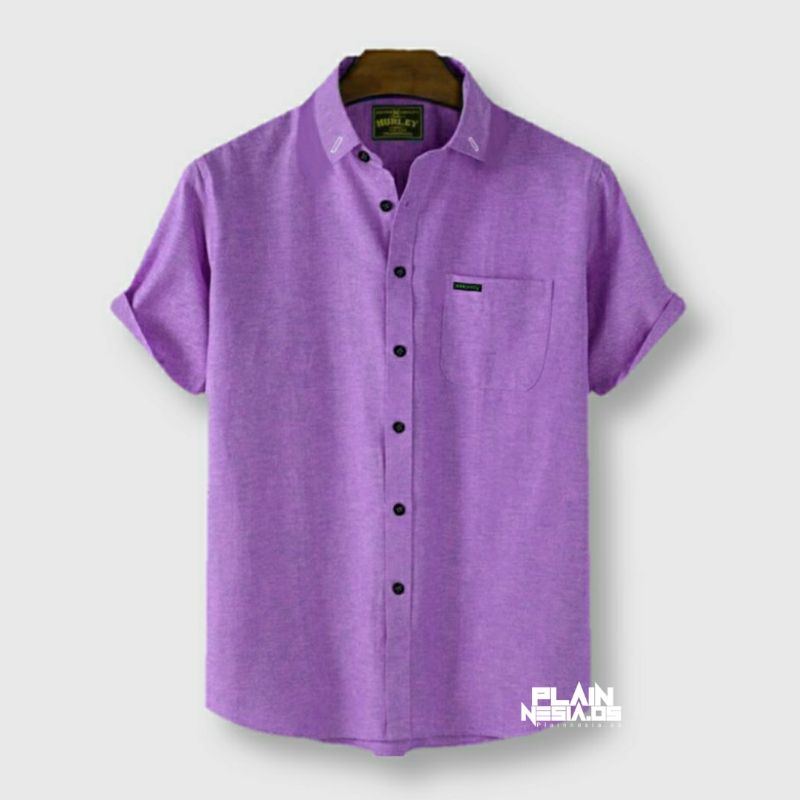 Jual Kemeja Pendek Pria Basic Slimfit Warna Ungu Lilac Size Normal M L