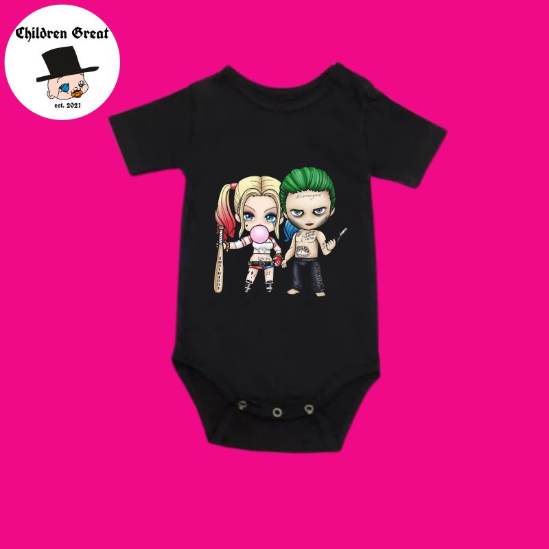 kaos baju bayi HARLEY QUINN AND JOKER tshirt dc komik movie tee jumper baby kids kaus pendek usia 0 