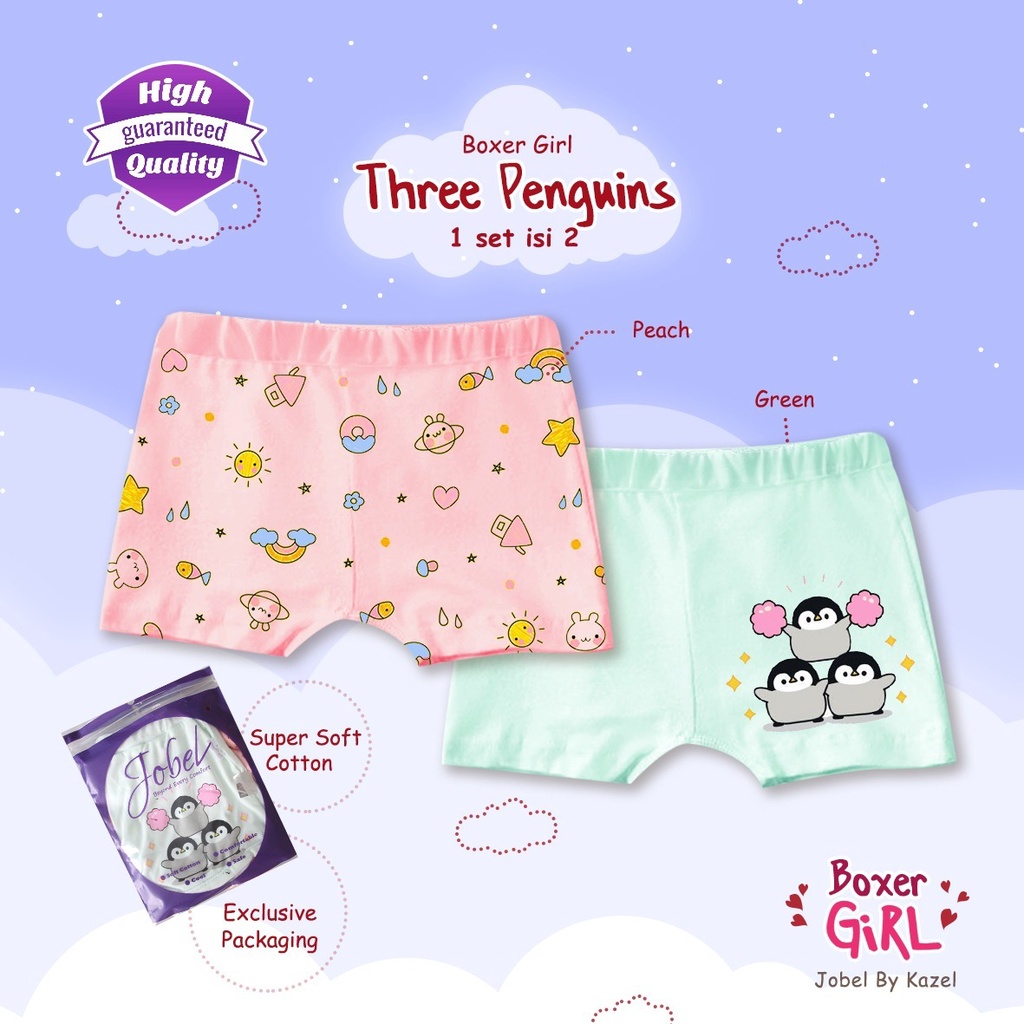 JOBEL BY KAZEL GIRL BOY BOXER BOXER ANAK PEREMPUAN 1 SET ISI 2 PCS 1-12 TAHUN