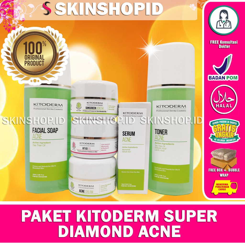 PAKET Kitoderm Super Diamond Acne Original / Paket Anti Jerawat &amp; Bruntusan isi 6 BPOM AMan
