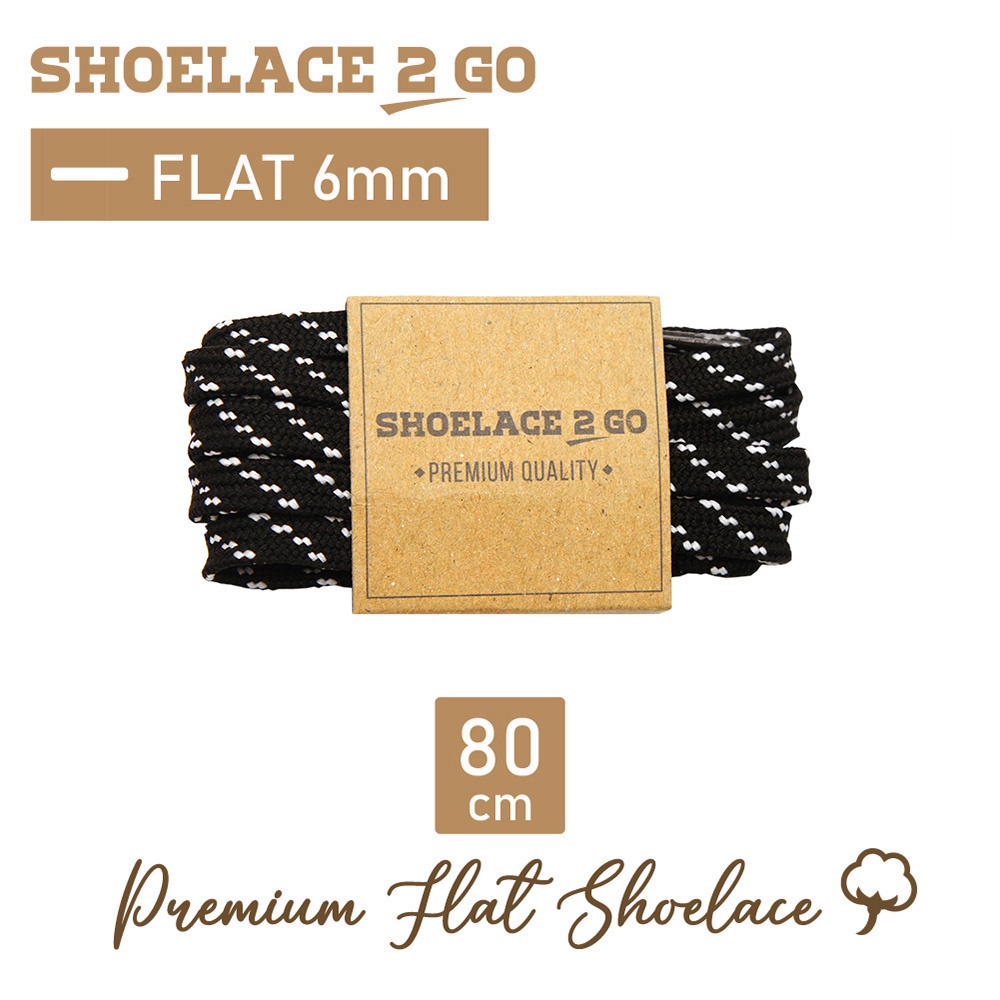 SHOELACE 2 GO PREMIUM TALI SEPATU MOTIF GEPENG PIPIH FLAT N39 - BLACK WITH WHITE STRIPES