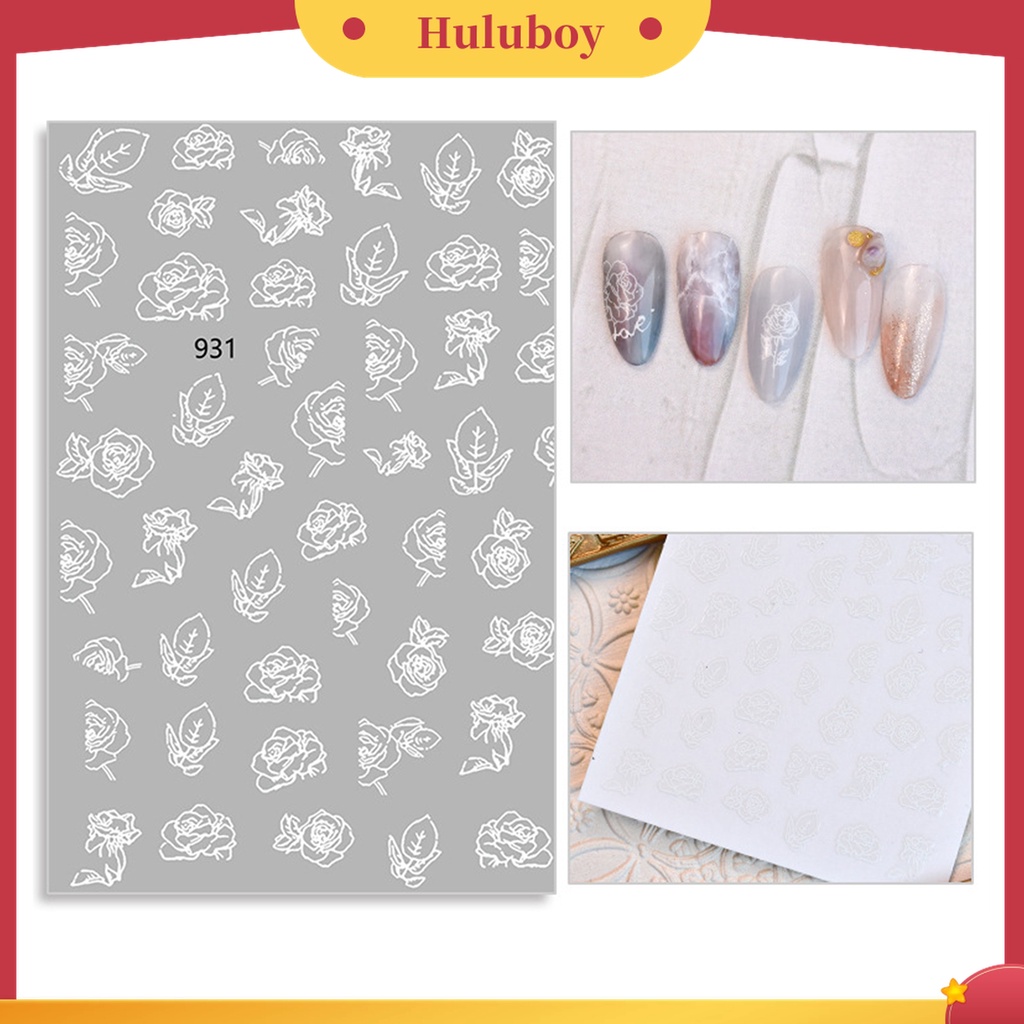 Huluboy Huluboy♡ 6pcs Stiker Nail Art Desain Bunga Mawar Hollow Hemat Waktu Untuk Dekorasi Manicure