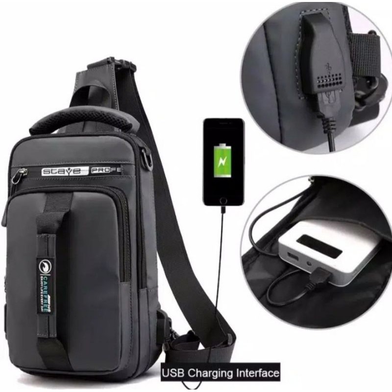 Airliner - Tas selempang Pria Waistbag Import 2 USB Port Tas Selempang ABG Slingbag Trendy Waterproof