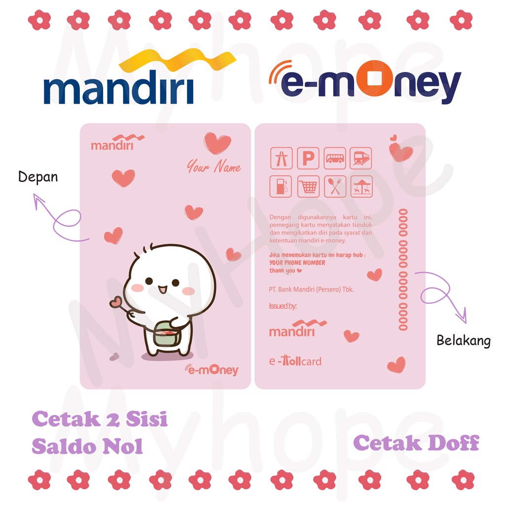 Emoney Etoll Pentol Love Pink Cute Pentol hujan Kartu Mandiri E-money E-toll Saldo Nol - 2 sisi