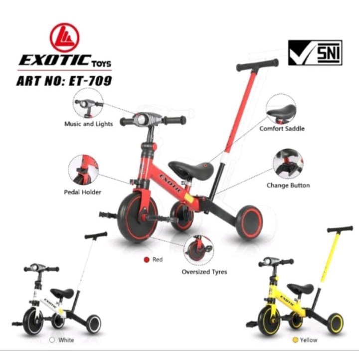 Sepeda Keseimbangan Balance Bike 4 in 1. New Exotic ET-709 (Ada Dorongan), Exotic ET-5511 (Ada Music Dan Lampu), Aviator AT-7905 Stang bisa dilipat