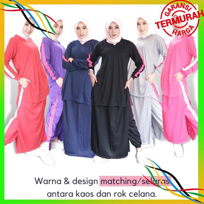 OLAHRAGA EQI BAJU SETELAN OLAHRAGA MUSLIMAH AISA WANITA MUSLIM SYARI SET ROK BAYAR COD