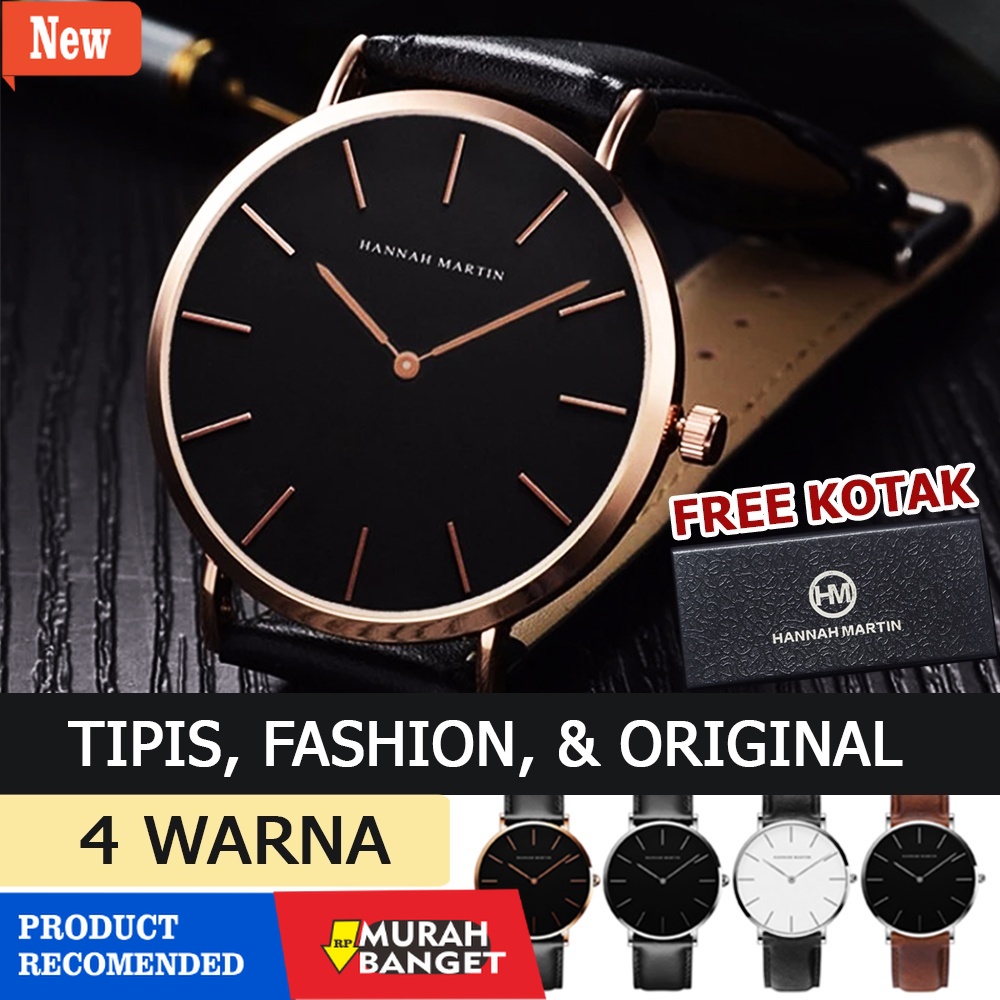 Jam pria analog terbaik- Jam Tangan Hannah Martin Pria Wanita Couple Kulit Original Tipis Luxury Tah